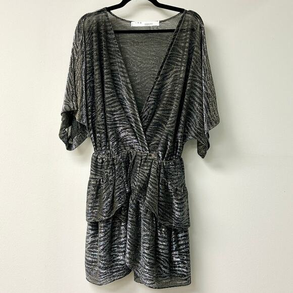 IRO Wide Shimmer Sheer Plunging Neck Blouson Mini Dress Black Women's 36 / US 4 - Picture 3 of 6